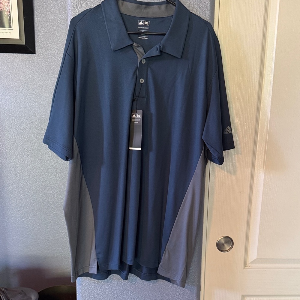 NWT Adidas Men's Navy and Gray Polo Shirt